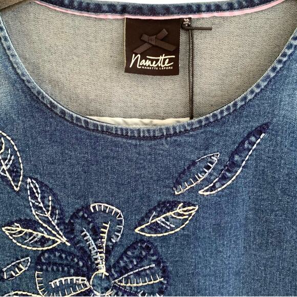 Nanette Women's Sz M Indigo Jean Embordered Dress Fringe Hem NWT - Picture 4 of 12